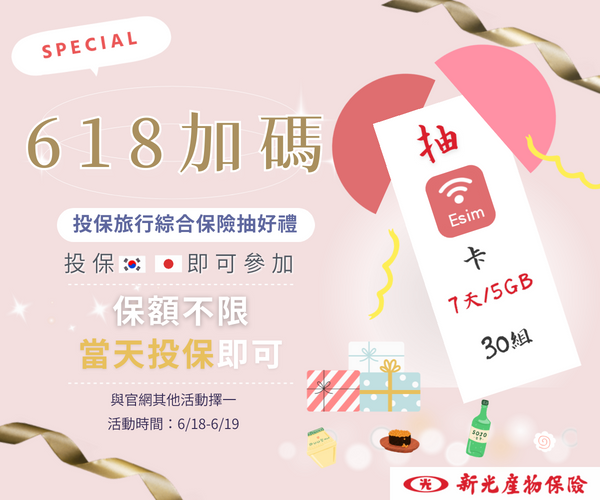 新光618加碼，投保旅行綜合保險抽好禮